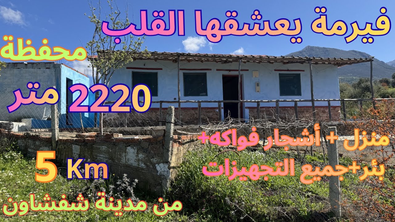 فيرمة فين تعيش الحياة الجميلة الطبيعية 2220 متر قريبة ب 5 km من مدينة شفشاون محفظة+مجهزة+بئر+اشجار 