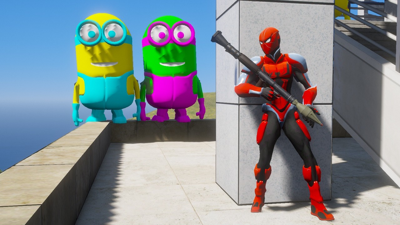 GTA 5 Epic Ragdolls: RED SPIDERMAN vs RED MINION vs GREEN MINION | Euphoria Physics & Funny Fails
