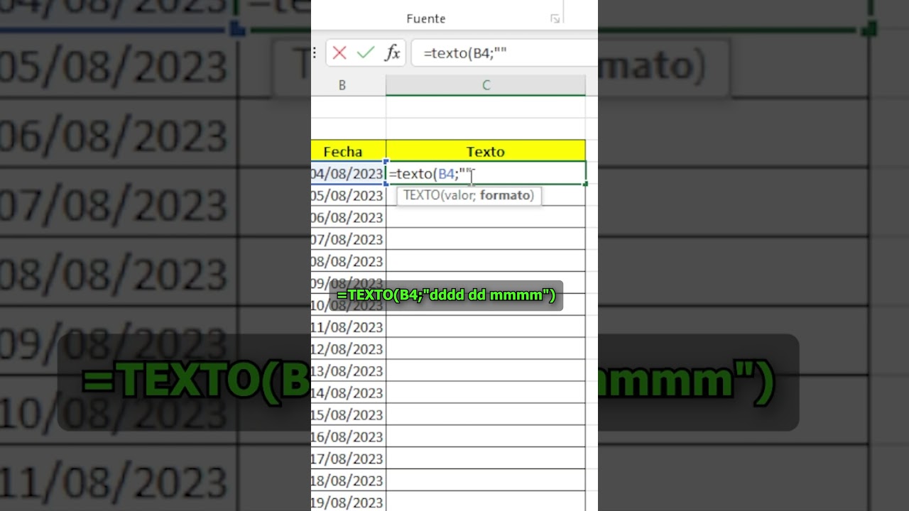 Convertir fecha a texto en Excel