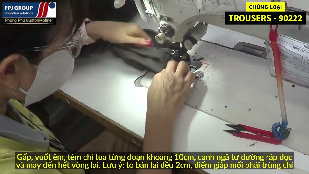 MH90222 May lai + tém chỉ tua + đính dây ken lên dọc + chốt đầu vs lót túi mổ | PPGM