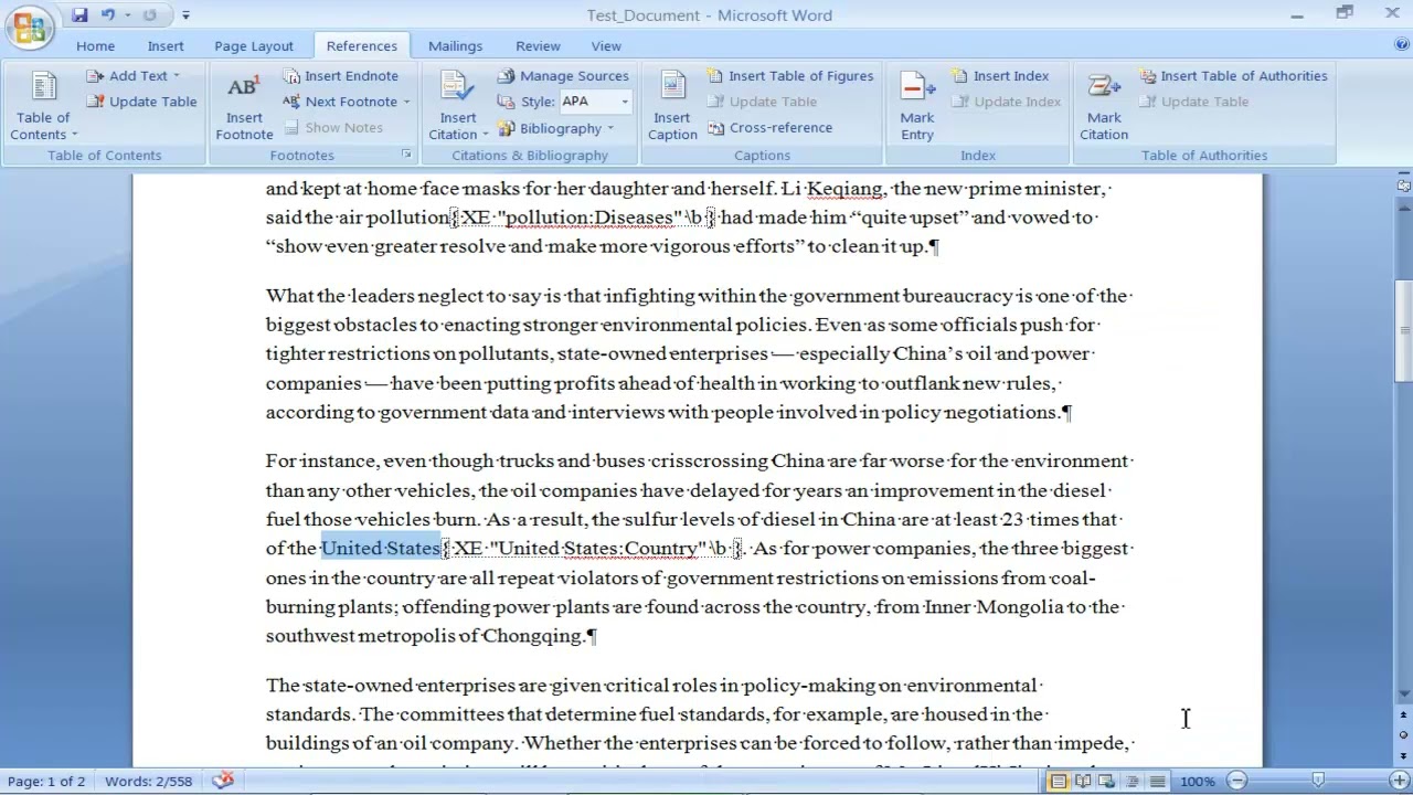 Word: Create Document Index