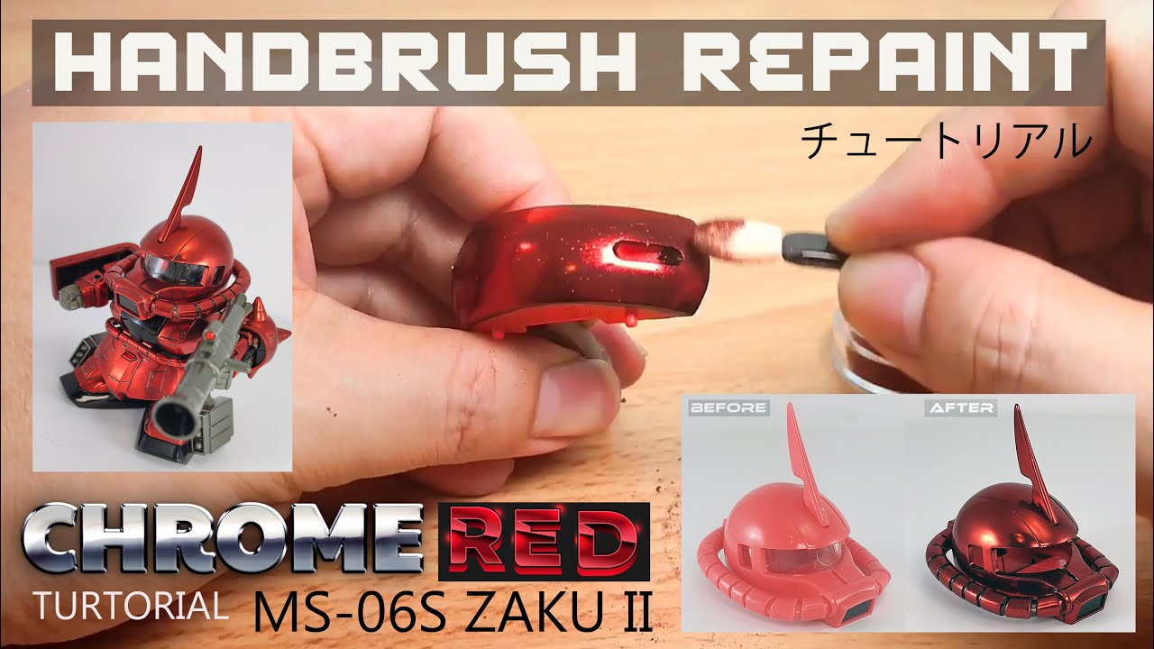 TURTORIAL Repaint CHROME HANDBRUSH  SD Zaku Char II menggunakan Cat ANAHEIMPAINTS  Warna RED CHROME