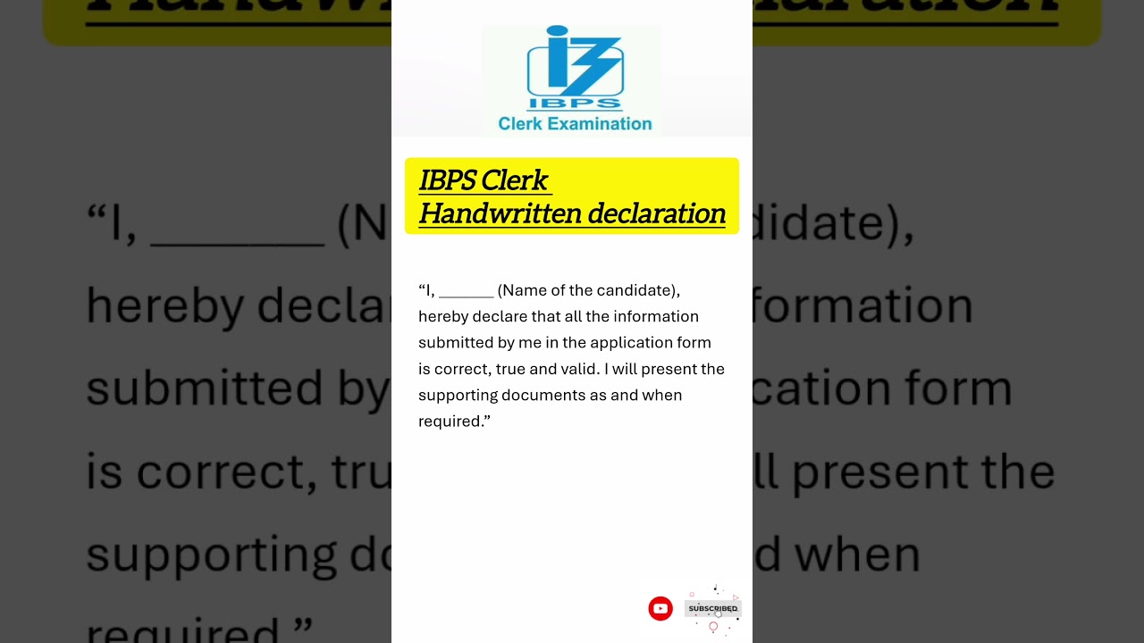 IBPS Handwritten Declaration | IBPS Clerk notification 2024 | #ibps #ibpsclerk #shorts #bankexams
