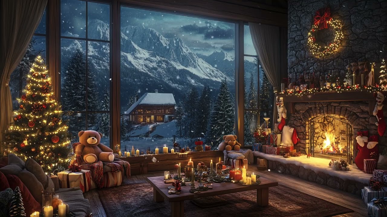 Cozy Christmas Cabin 2025 | Snowstorm, Wind & Fireplace Sounds for Deep Sleep