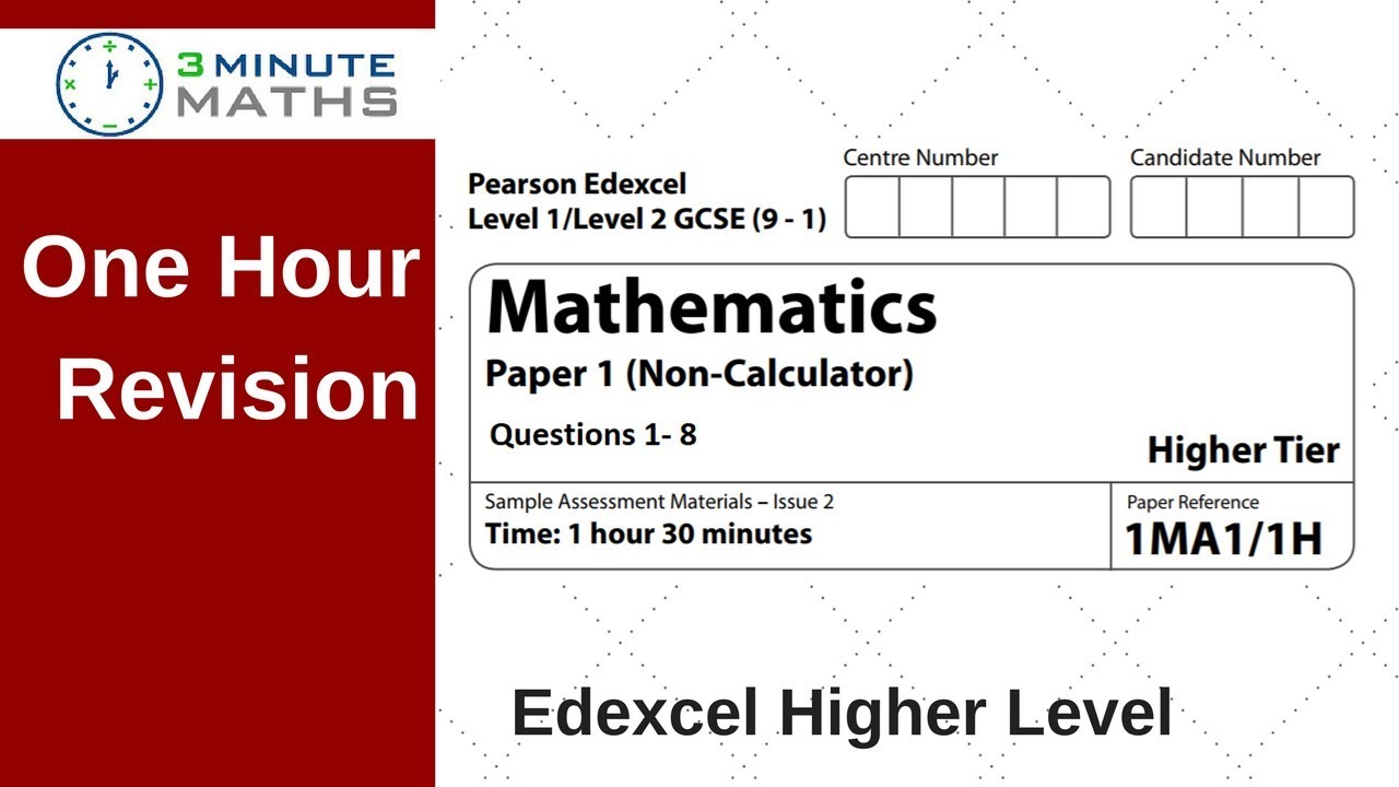 Edexcel GCSE Higher Maths Non Calc Questions 1 to 8. One hour revision.