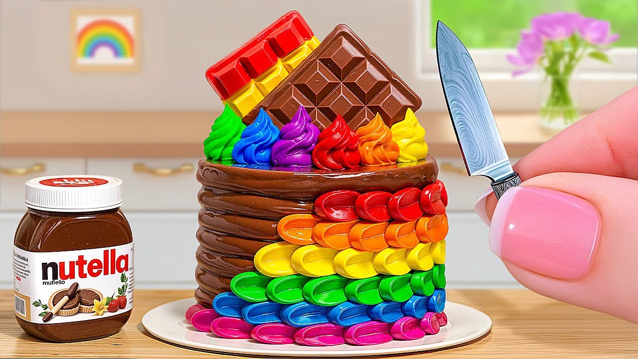 Rainbow Mini Chocolate Cake 🍫🌈 | Satisfying Miniature Dessert Decorating & ASMR Cake Idea