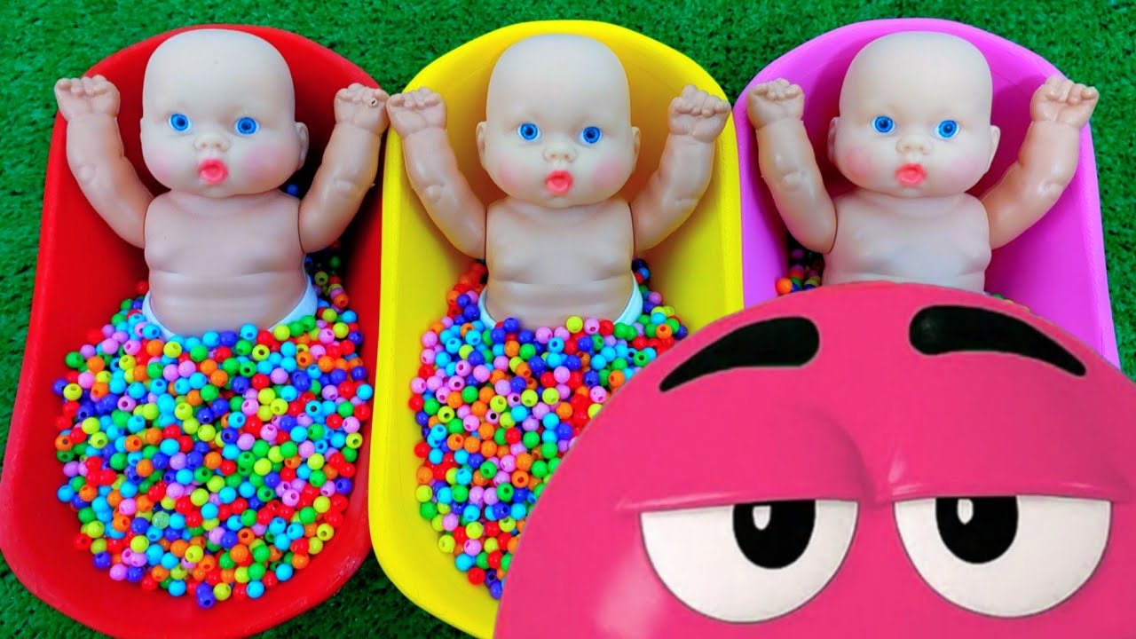 Full of 3 Rainbow BathTubs Candy with M&M's & Magic Slime Cutting Video