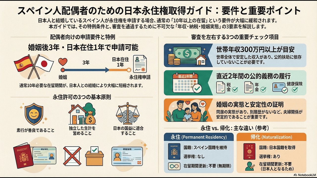 スペイン人配偶者の永住権取得ガイド｜在留資格「永住者」の条件・必要書類・審査ポイントを徹底解説