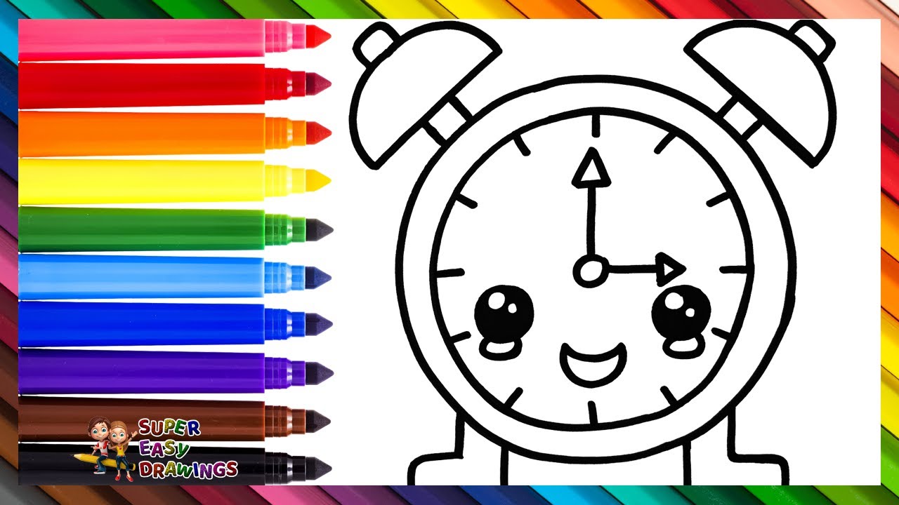 Draw and Color a Cute Alarm Clock ⏰🌈 Drawings for Kids