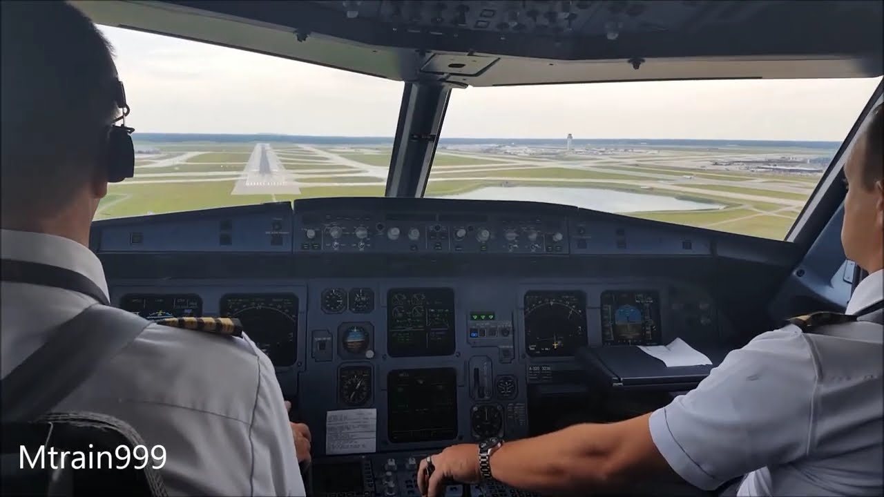 A320 landing, DTW, cockpit