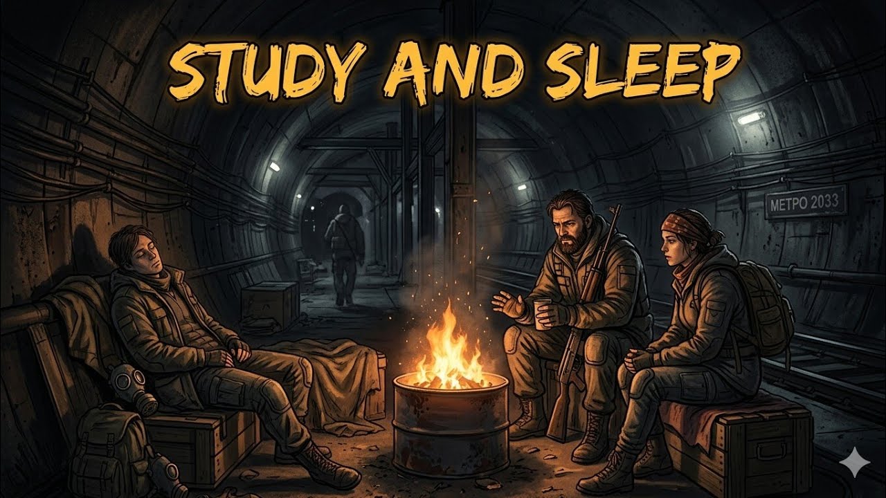 3 Hours Underground Ambience | Crackling Fire & Acoustic Guitar |Study&Sleep #fireplace #sleepmusic