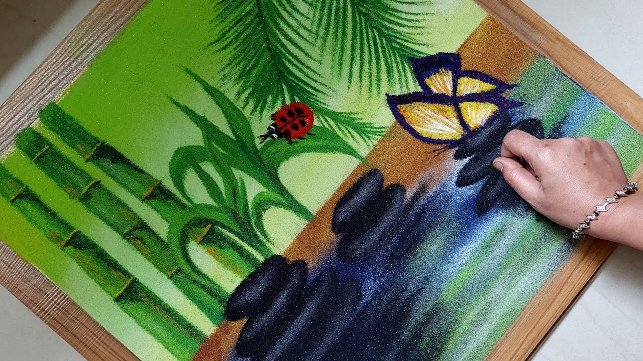 Butterfly Poster Scenery Rangoli | Creative Easy Nature Rangoli Designs | Learn How To Draw Rangoli