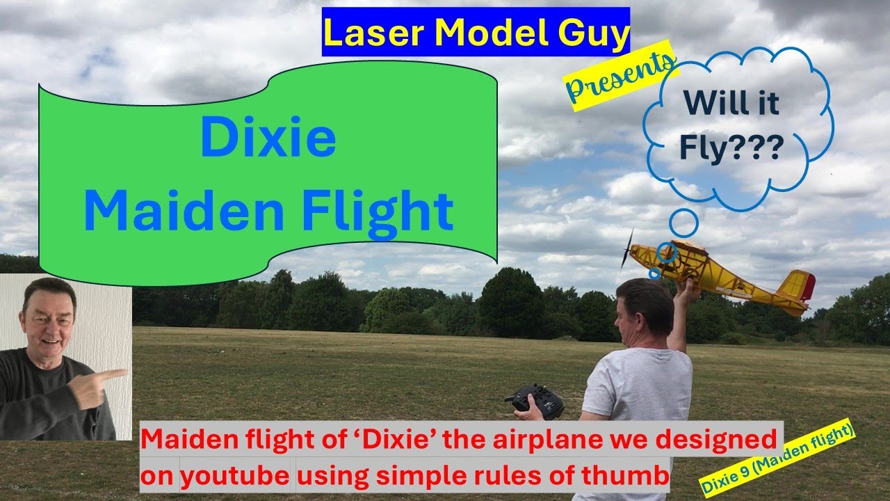I designed a plane using Lightburn with 'simple rules' now it's here!  MAIDEN FLIGHT of the 'DIXIE'