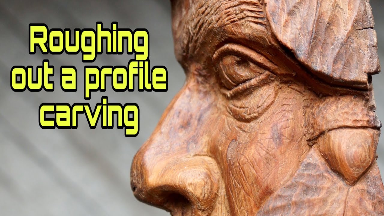 Silent Wood Carving Video - Roughing in the nose, eye and forehead on a Green Man Profile Carving