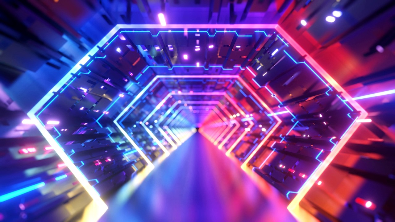4K Abstract Hexagon tunnel  Blue & Pink Color Neon Party Light ScreenSaver TV Background Video