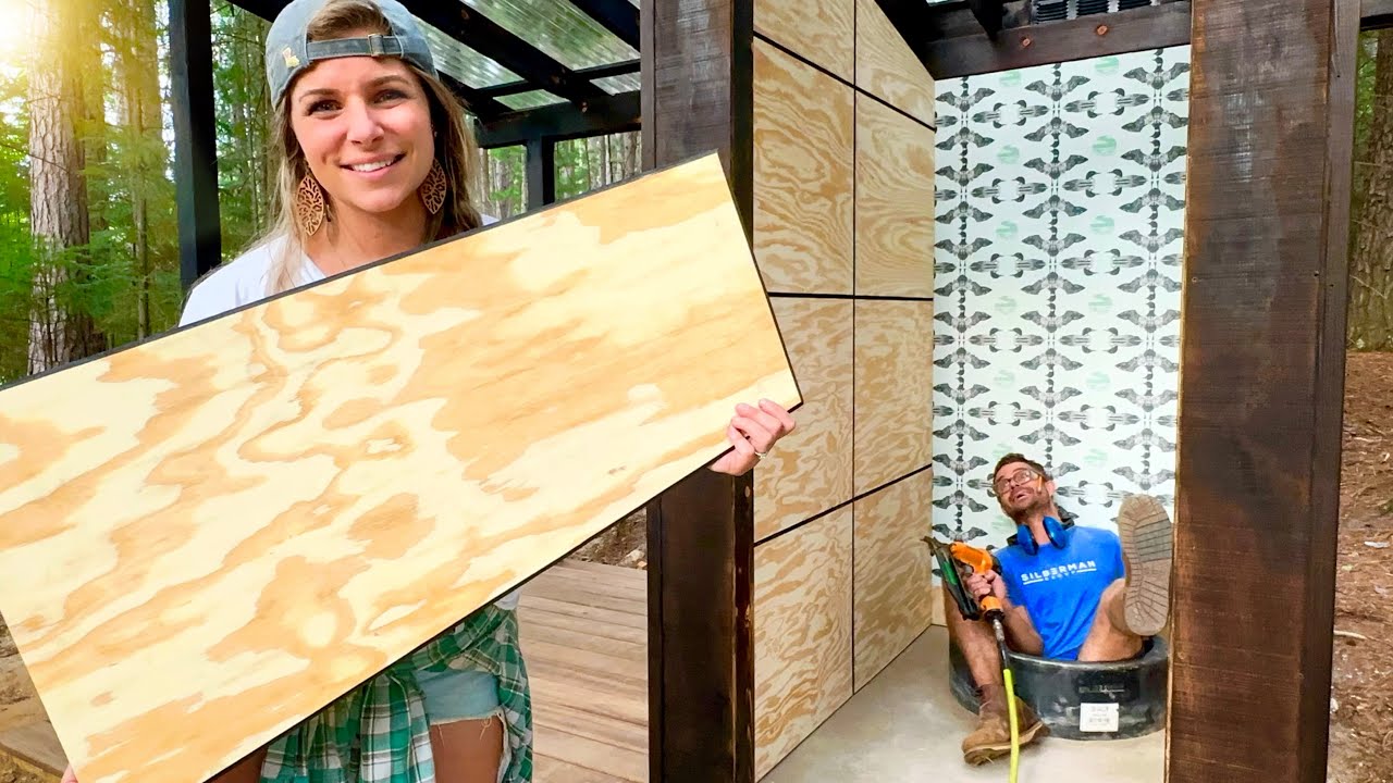 $77.96 AMAZING DIY Hidden Nail Plywood Walls | Off-Grid Outhouse Build Ep. 22