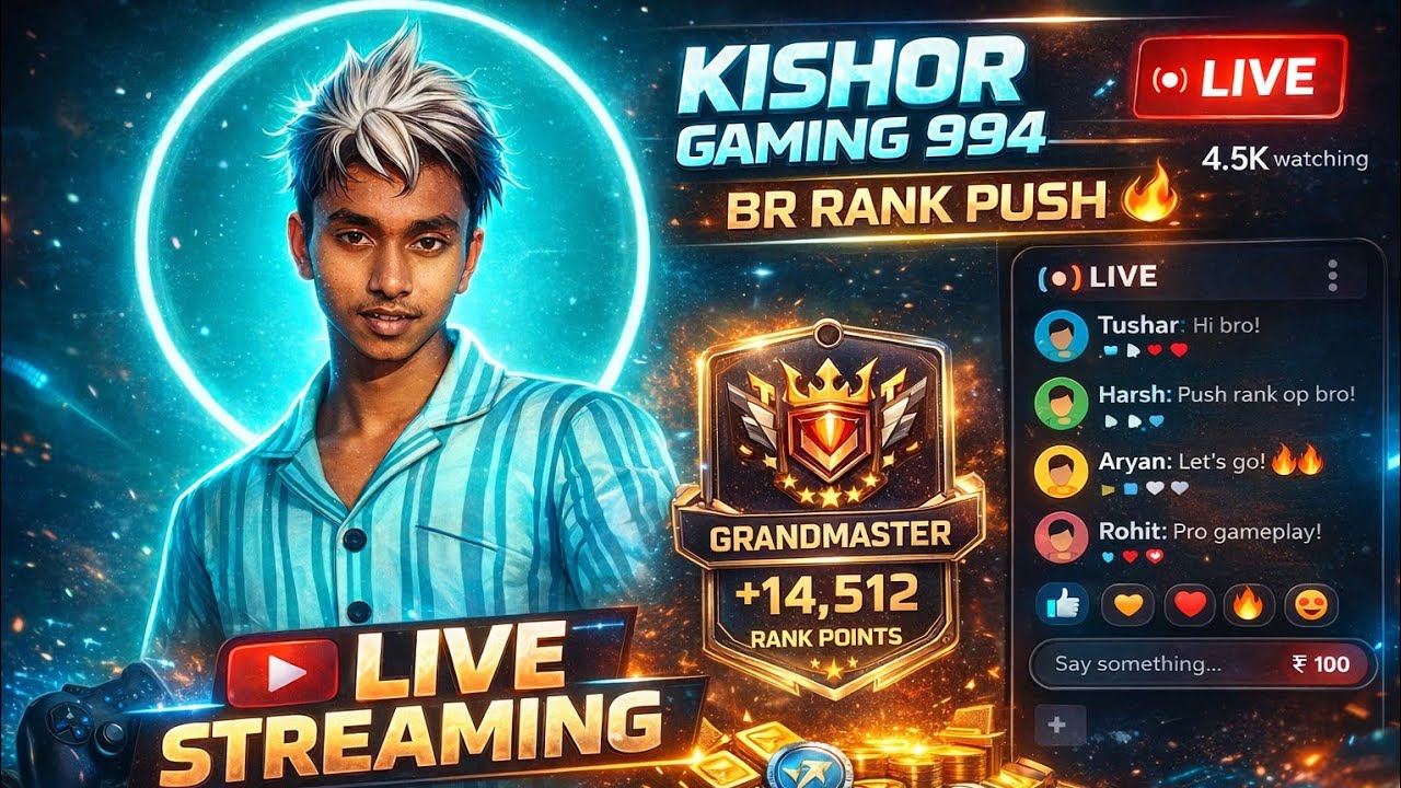 FREE FIRE LIVE 🔴 | BR RANK PUSH TO GRANDMASTER | KISHOR GAMING 994