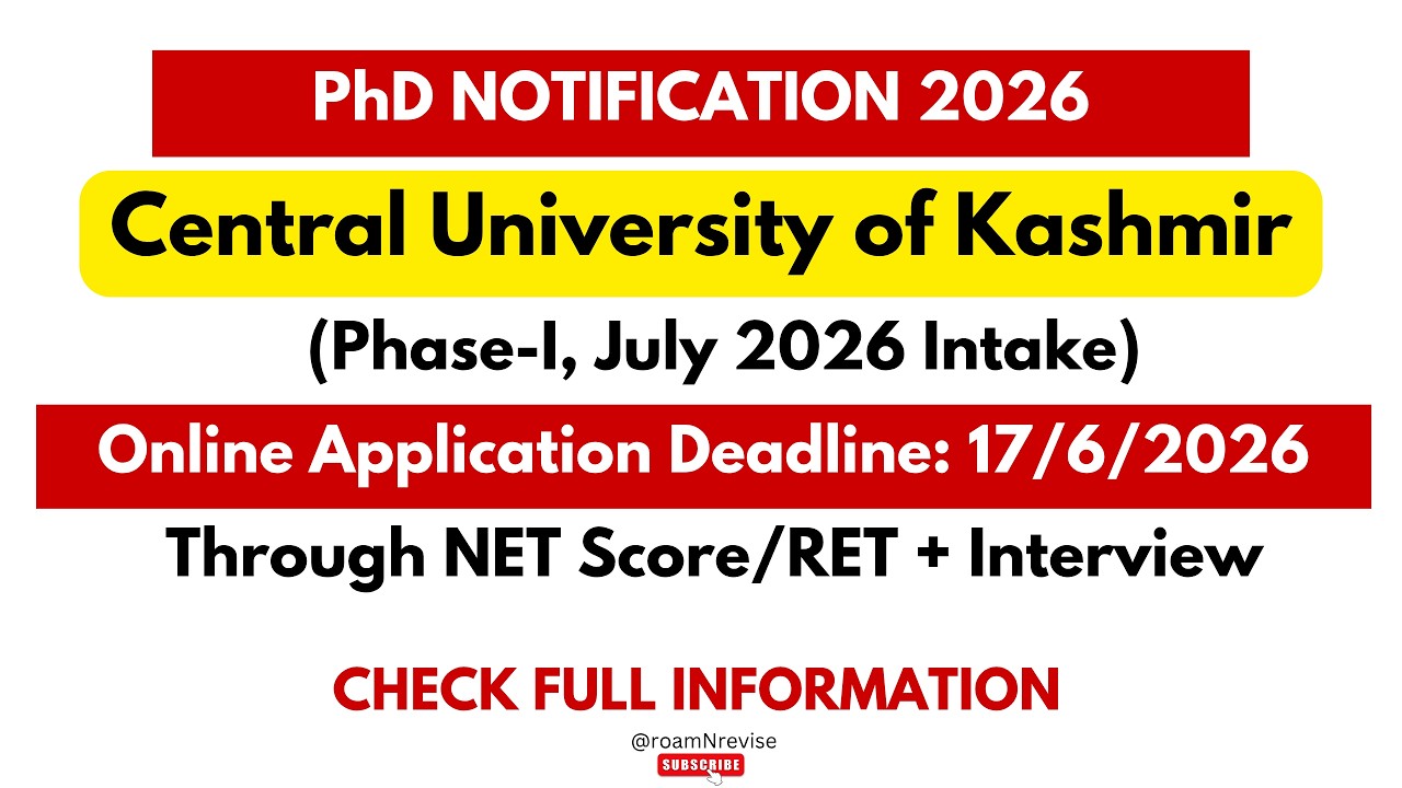 Central University of Kashmir/ PhD Admissions 2026/ NET Score/ Interview/ July Cycle/ India/ #phd