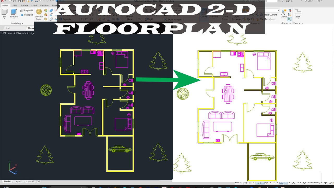 2 Bedroom House Floor Plan Design in AutoCAD with Car Parking |Garden|Living Room||Kitchen| PART-1