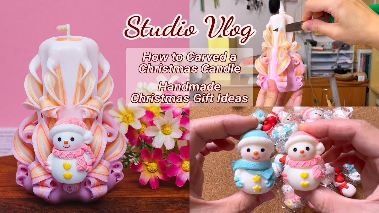 Handmade Christmas Gift Ideas / Christmas Pink Snowman Carved Candle / ASMR unboxing / 和我一起雕刻圣诞蜡烛