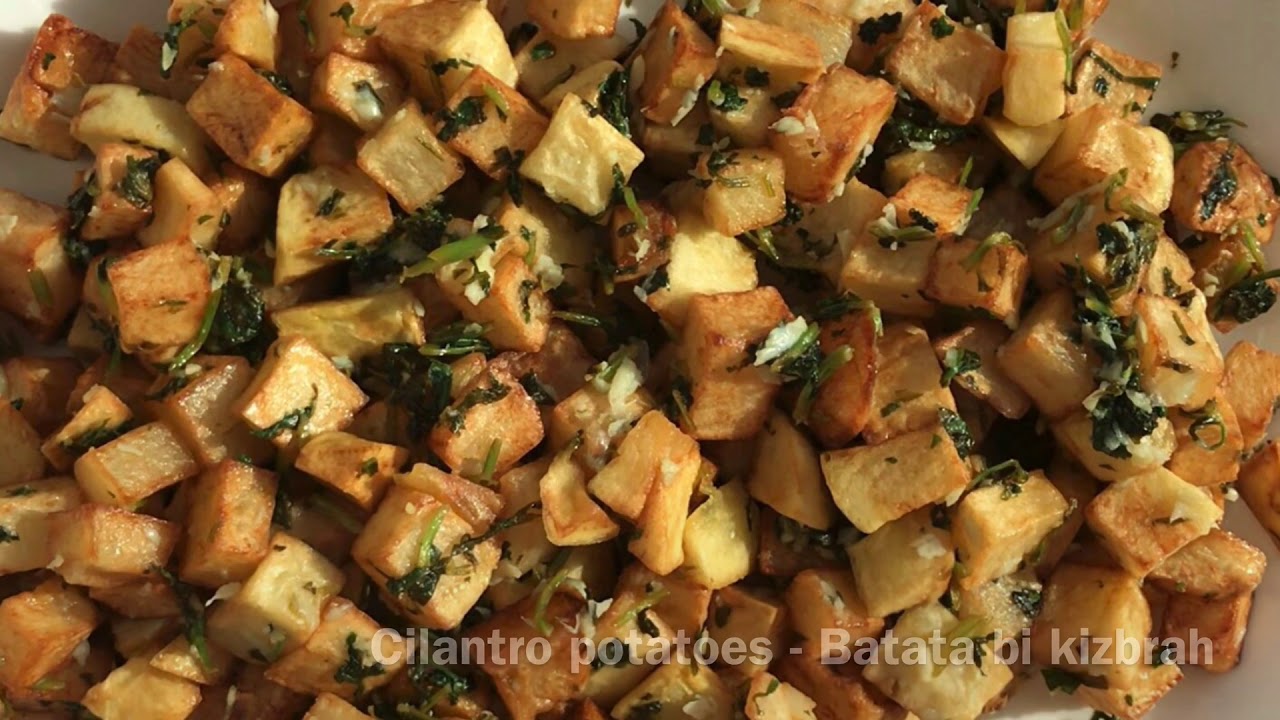 VEGAN Cilantro potatoes - Lebanese/Levantine recipe for Batata bi kizbrah