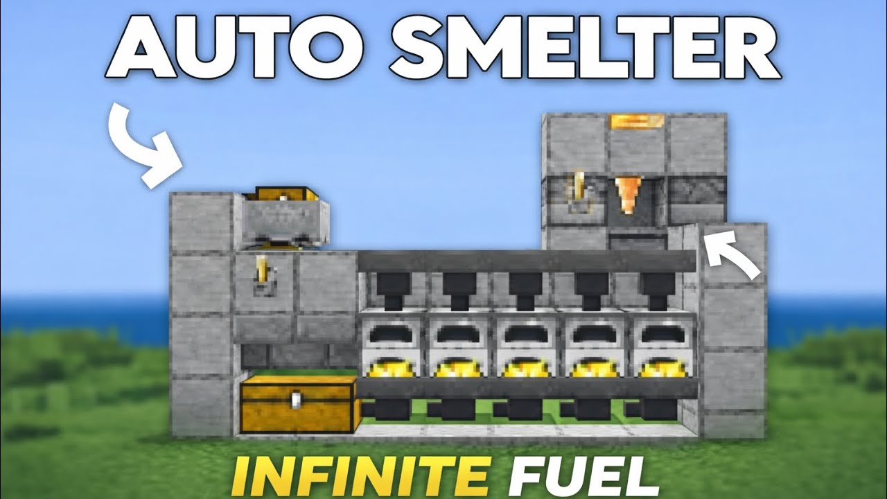 Automatic Smelting System with Minecart and Infinite Fuel | Minecraft Bedrock