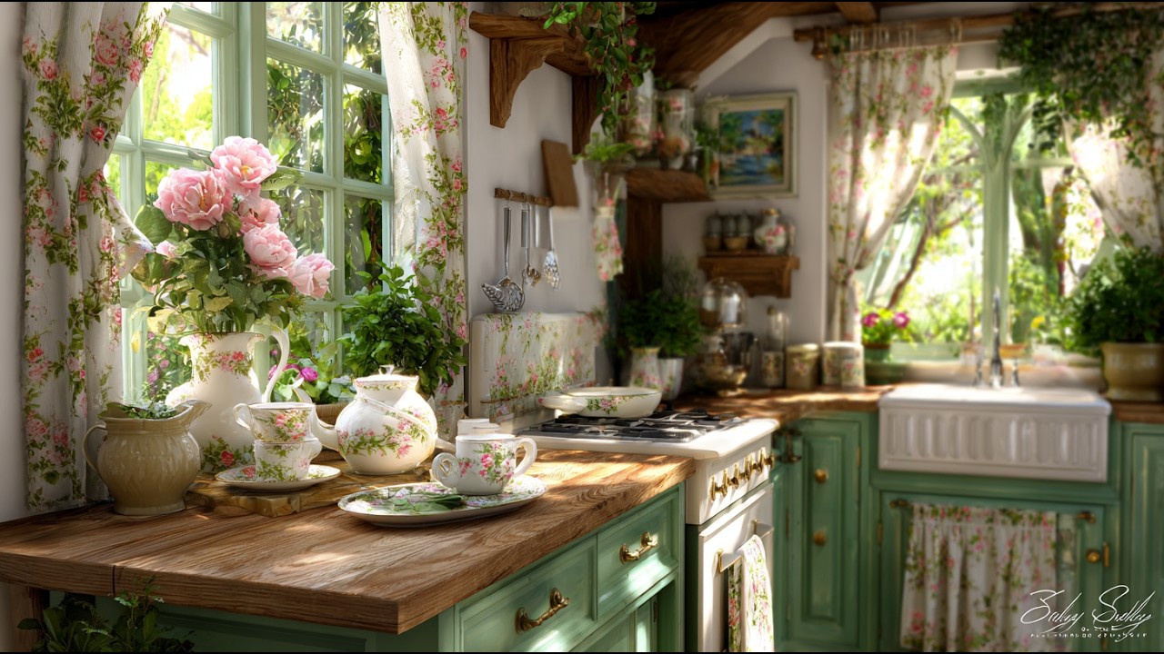 Elegant Green Floral Cottage Kitchen Tour 🌿🌸 | Cozy Shabby Chic Small Kitchen Ideas 2026