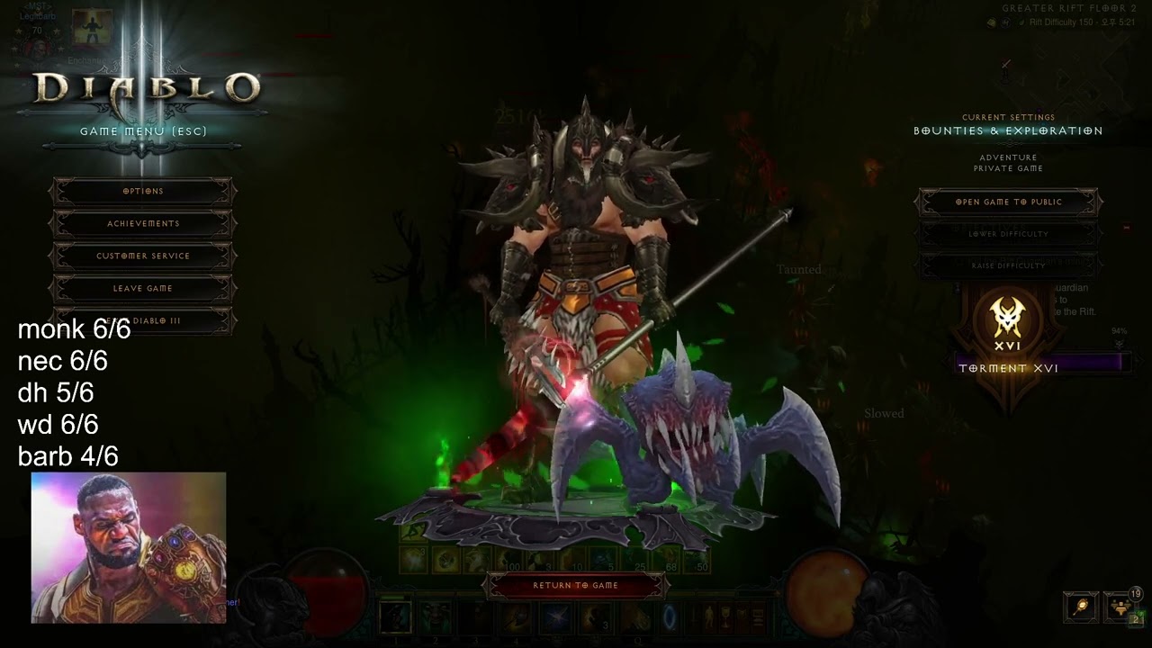 Diablo3 Season 30 Raekor Barb rank 1  (all 42/42 set done)