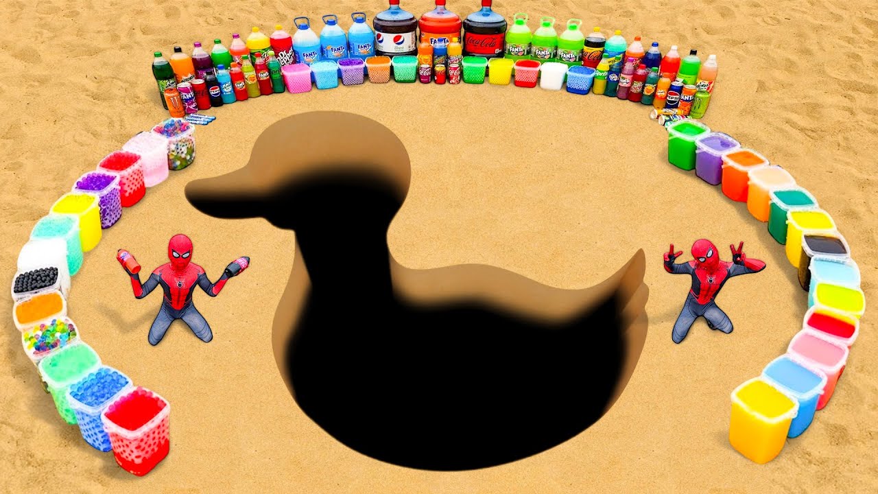 How to make Duck pit with Big Orbeez, Pepsi & Soda, Balloons of Fanta, Mtn Dew, Coca Cola vs Mentos