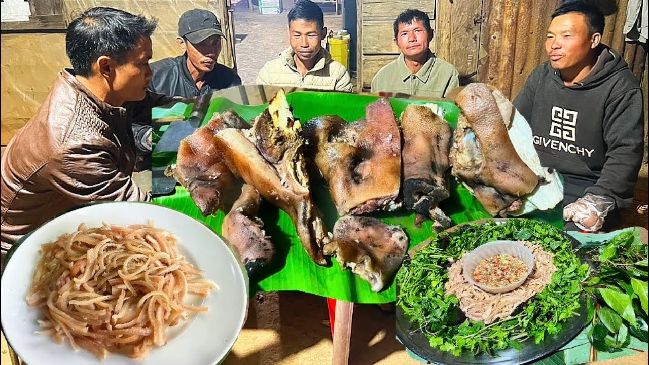 Thủ lợn hầm cháo đậu xanh và món thịt sống , của anh em / nắng gió cao nguyên 