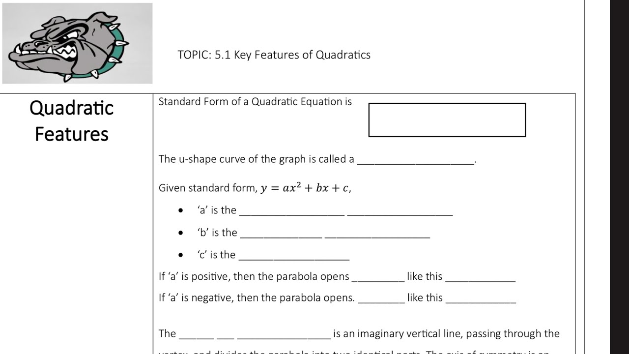 5.1 Key features of quadratics