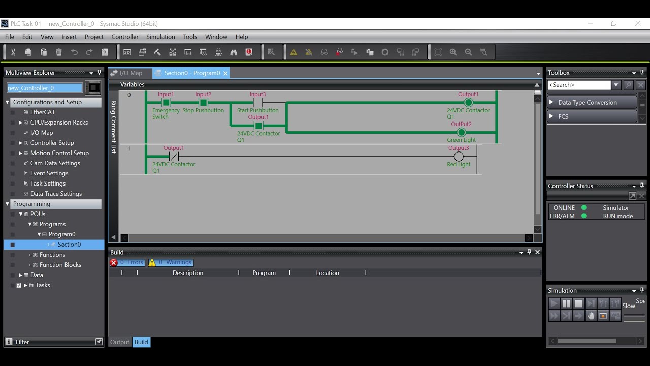 sysmac studio tutorial Basic start and simple Programming (Start Stop Switches and DC contactor)