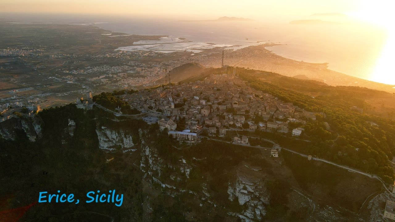 Erice, Italy Drone 4K at sunset