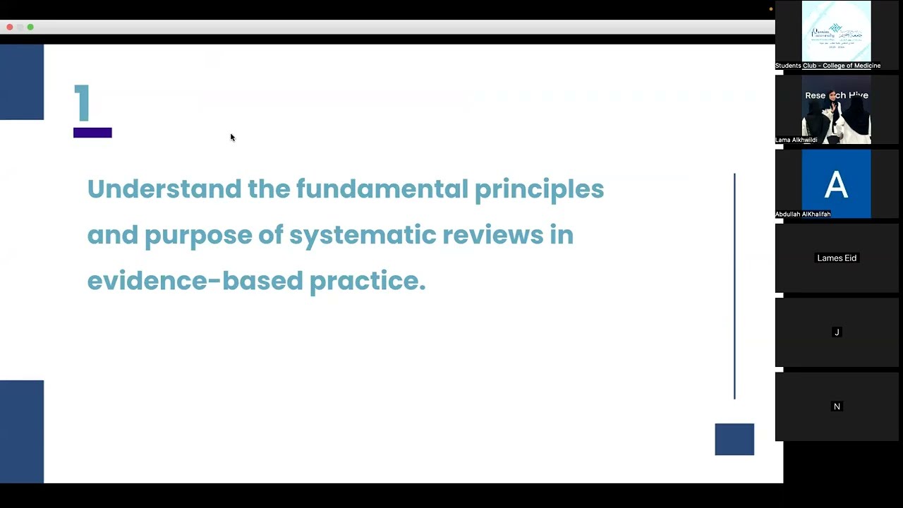 Systematic Reviews: From Clinical Question to Evidence Synthesis, Dr. Lama Alkhwildi
