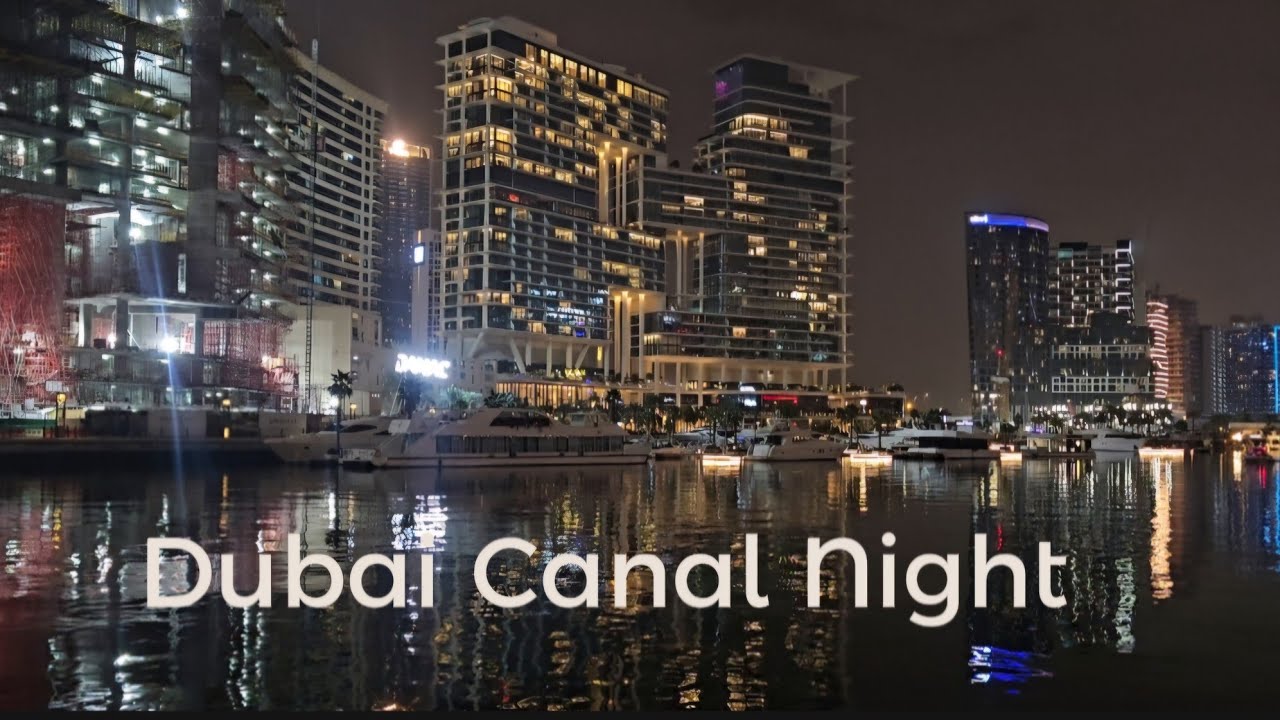 Dubai Canal Night Ambience: Relaxing City Lights (4K)