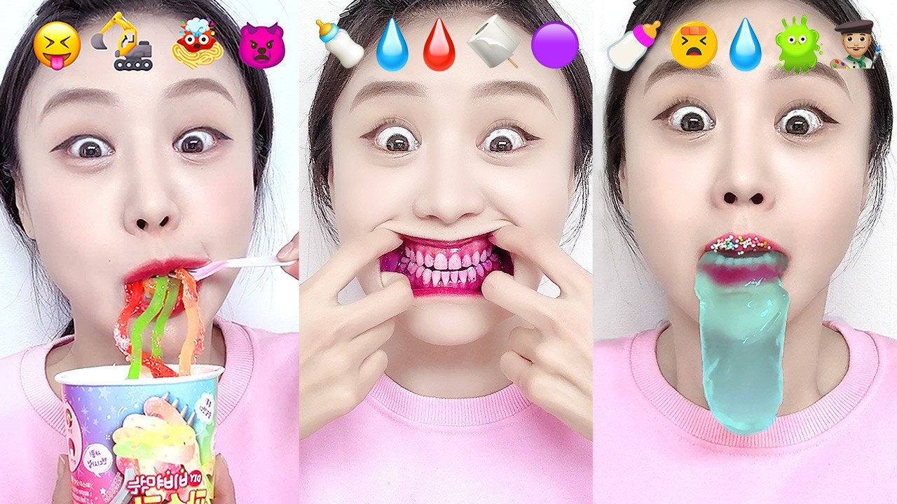 ASMR MUKBANG| 햄버거젤리 무지개라면 이모티콘 순서대로 먹기