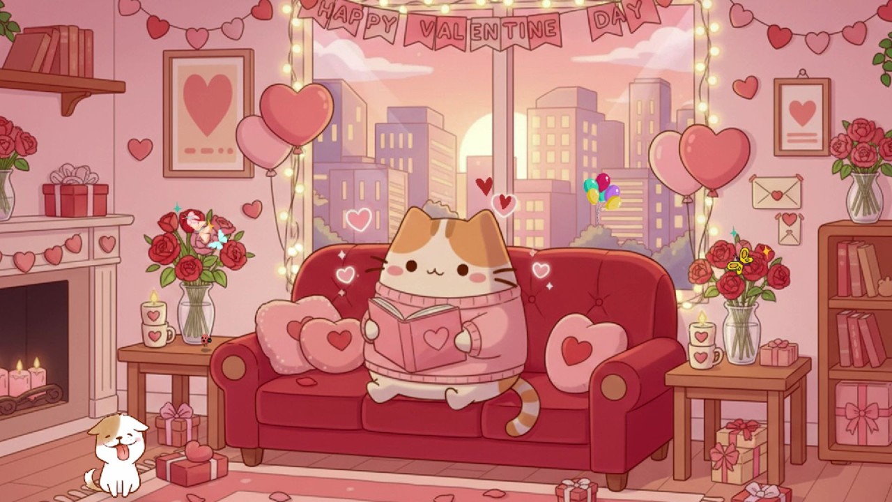 Valentine Cozy Evening Pusheen's 💕 Soft Lofi Beats for Love Warm Moments 🌸 Soft Love Beats to Relax