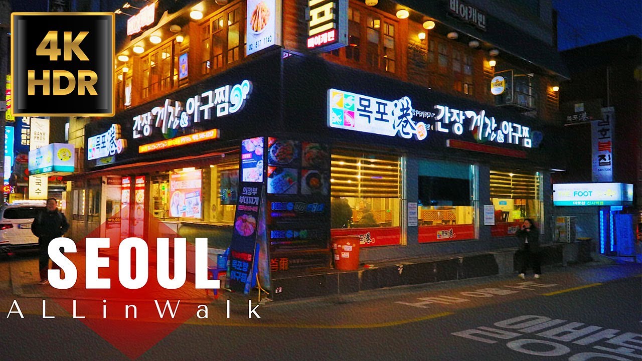 4K Seoul - Night walk from Sinsa Station to Banpo Hangang Park | 4K HDR | 4K Walk