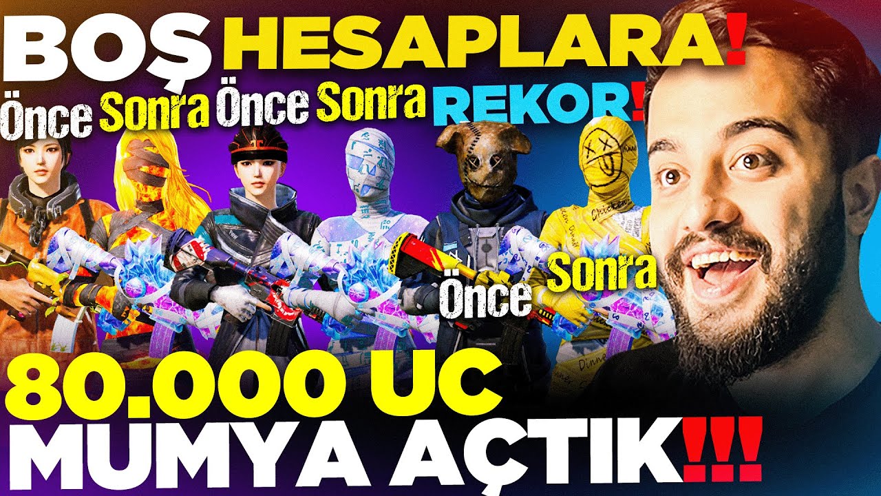 5 TANE BOŞ HESAPTA 80.000 UC MUMYA SANDIĞI AÇTIK! (BÖYLE ŞANS GÖRMEDİNİZ) PUBG Mobile