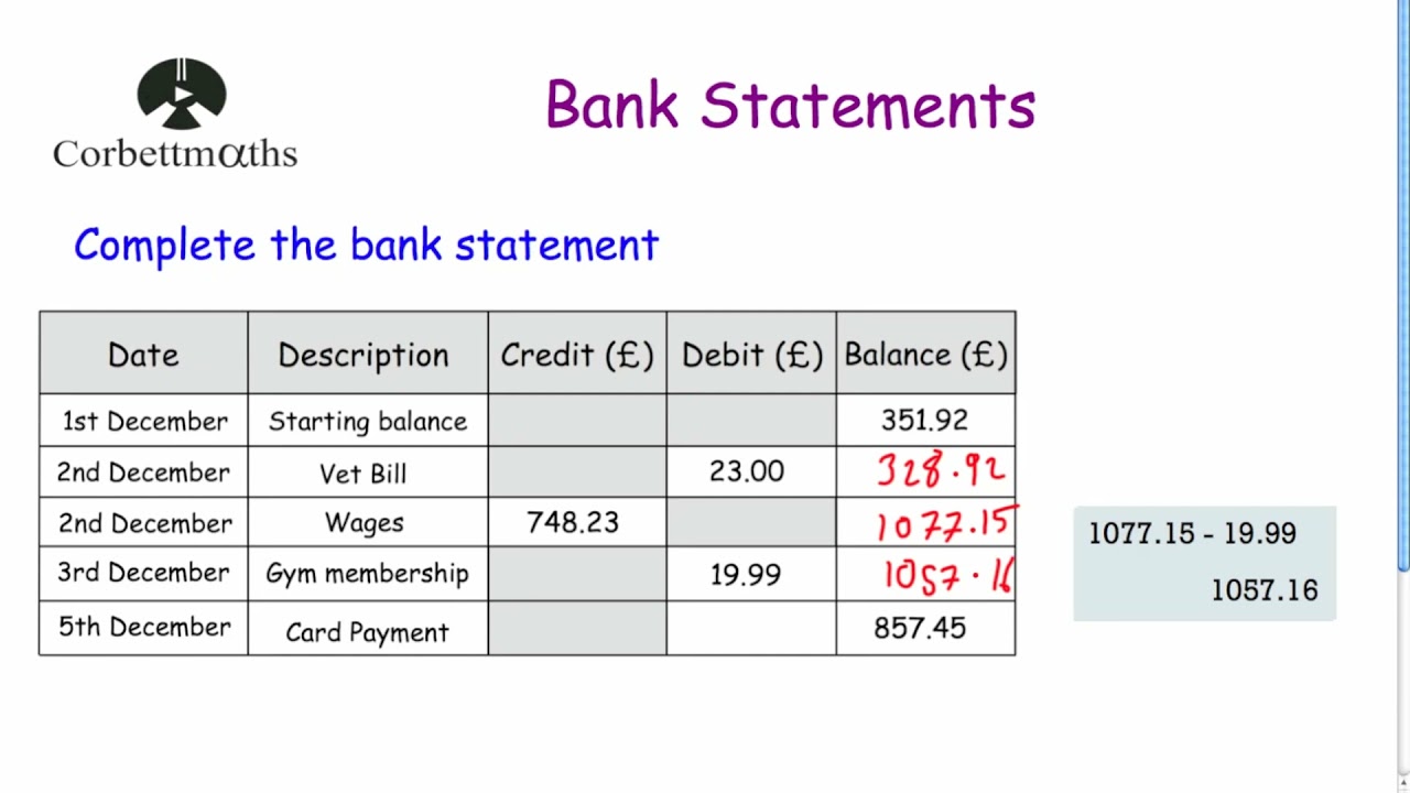 Bank Statements - Corbettmaths