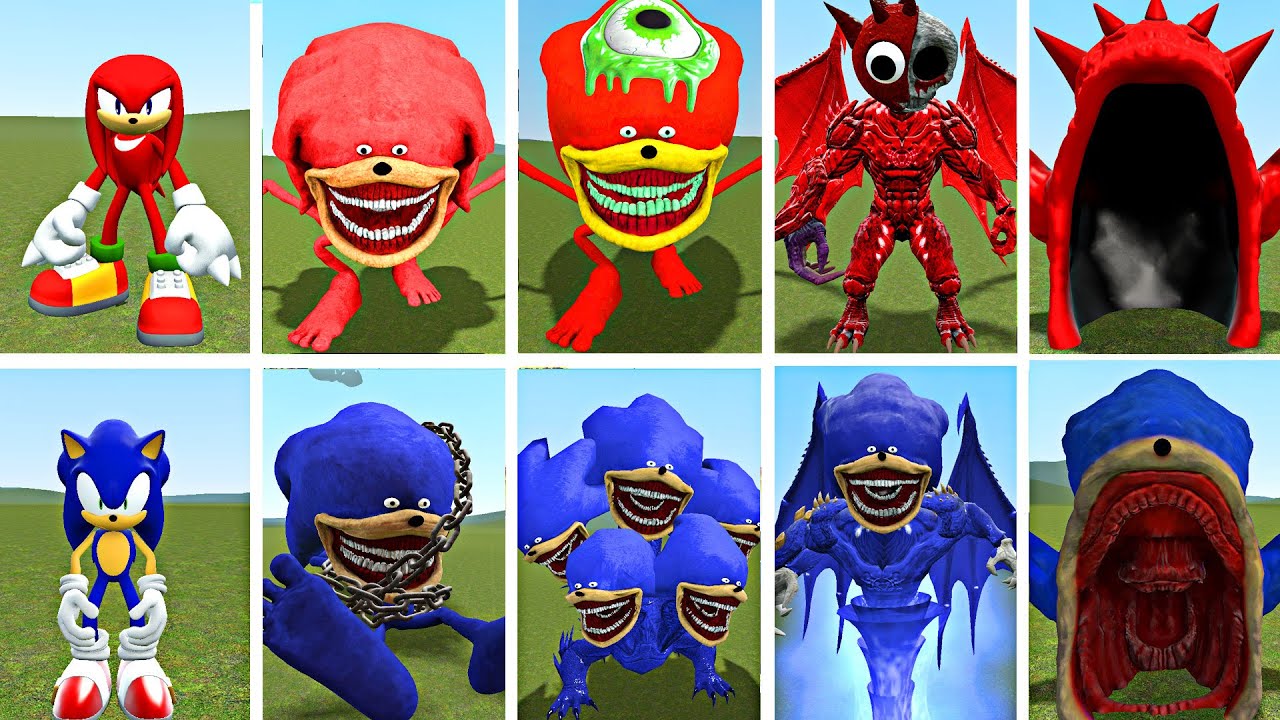 NEW EVOLUTION SHIN SONIC EXE CURSED vs KNUCKLES MONSTER TAPES TRANSFORMATIONS BATTLE IN GARRY'S MOD
