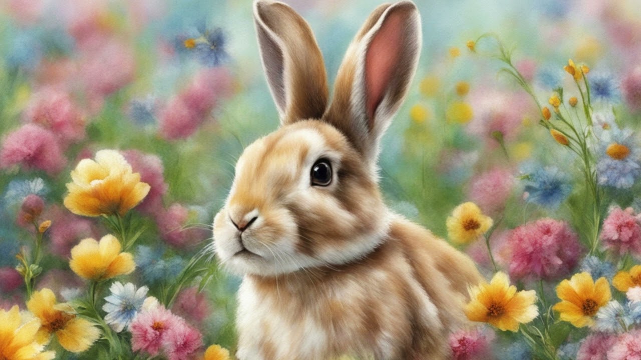 Rabbit in Flower Garden - TV Art - Screensaver - Wallpaper - Bunny - Frame Art
