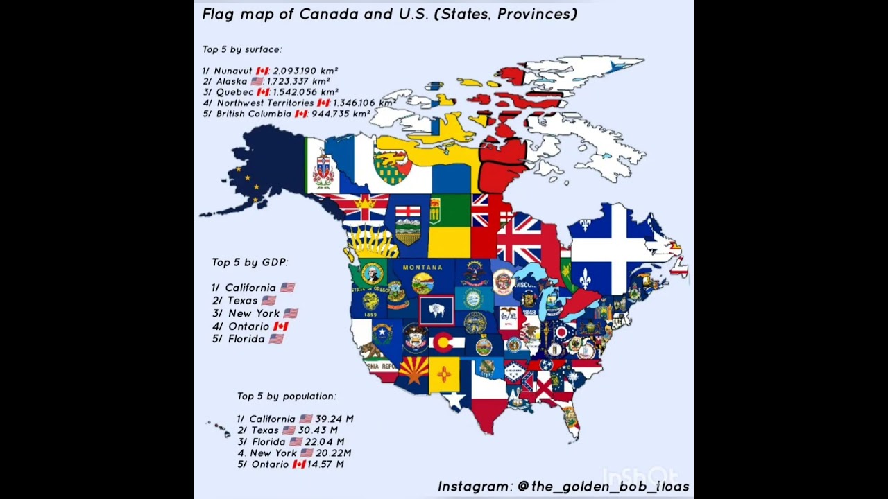 Flag map of Canada and US (states, Provinces)! #map #usa #canada #states #flag #youtubeshorts