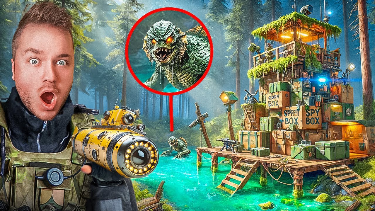 BUILDING A BOX FORT SPY BASE TO CAPTURE POND MONSTER! (Cardboard Crafts)