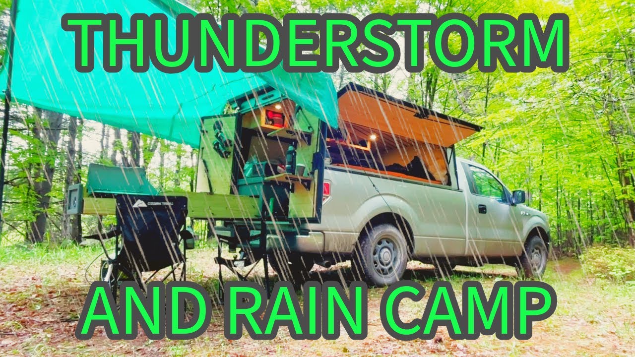 Truck Camping in a Thunderstorm with Trail Cam Wildlife Footage / Heavy Rain and Thunder