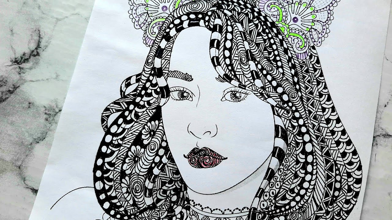 Art /Portrait of a girl/Zentangle/ Doodling/Zenart/Patterns