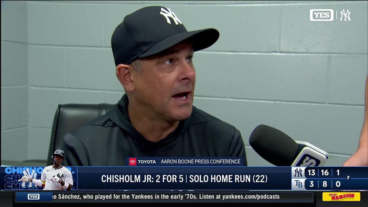 Aaron Boone recaps Yankees hitting nine homers in 13-3 victory over Tampa Bay after rain delay