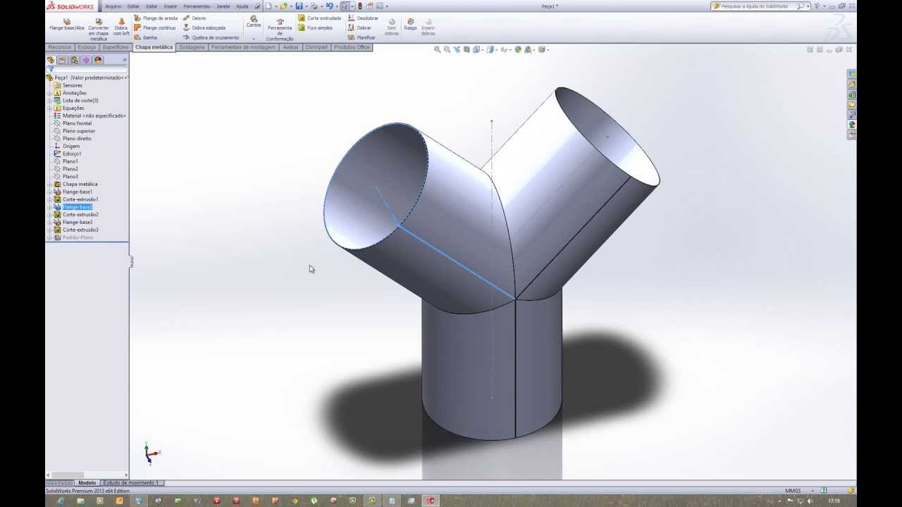 Construção peça ''Y'' com Sheet Metal Solidworks 2013