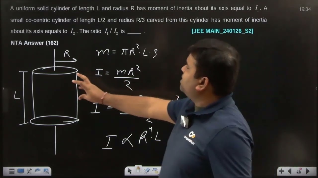 A uniform solid cylinder of length L and radius R  24 JAN 2026 SHIFT-2 JEE MAIN PYQ