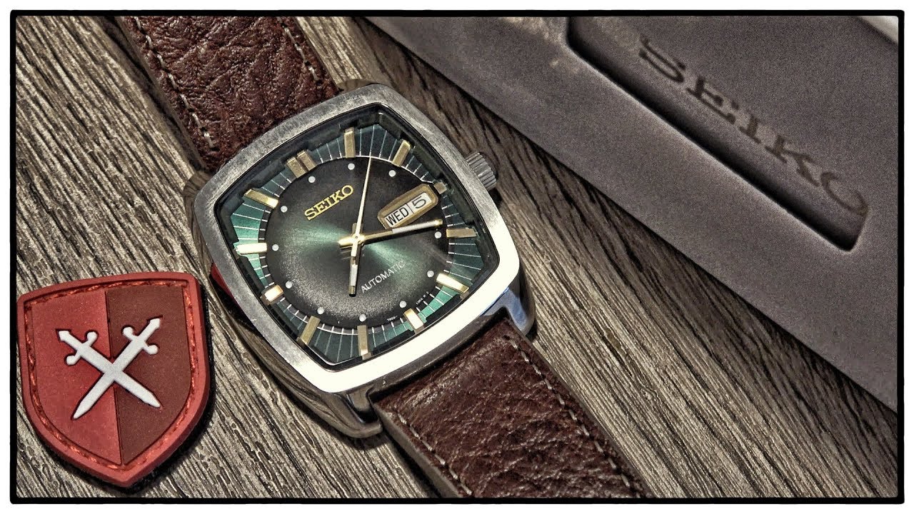 Seiko Recraft SNKP27 Automatic (7S26) schöne quadratische Armbanduhr mit grünem Zifferblatt